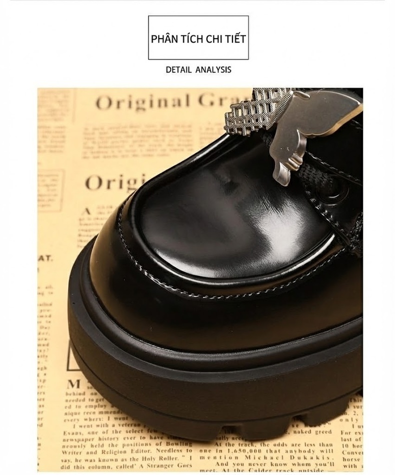 Giày Loafer Nữ Da Bóng Đế Cao Gót 8cm Màu Đen, Nâu chi tiết 8