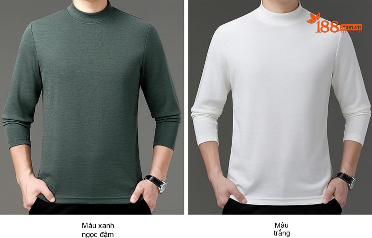Áo Len Nam Cổ Lọ Dệt Kim Giữ Ấm Màu Trắng, Đen, Nâu, Xanh... chi tiết 7