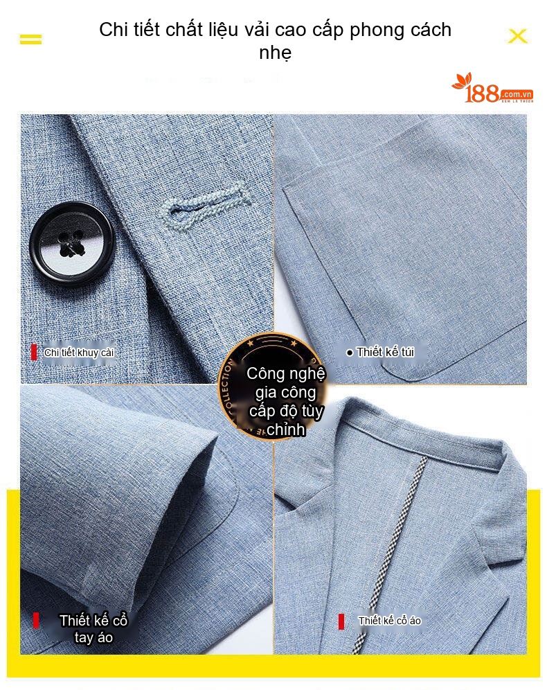 Áo Vest Blazer Nam Mỏng Nhẹ Phong Cách Hàn Quốc Màu Xám, Xanh chi tiết 4