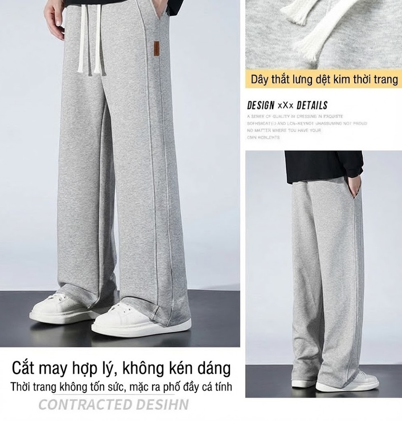 Quần Ống Rộng Nam Dáng Suông Phong Cách Hàn Quốc Màu Đen, Xám chi tiết 4