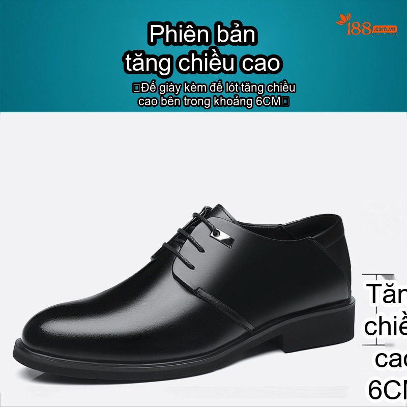 Giày Tây Buộc Dây Nam Da Bóng Tăng Chiều Cao Đế Khoảng 3cm Lót Lông Màu Đen, Nâu
