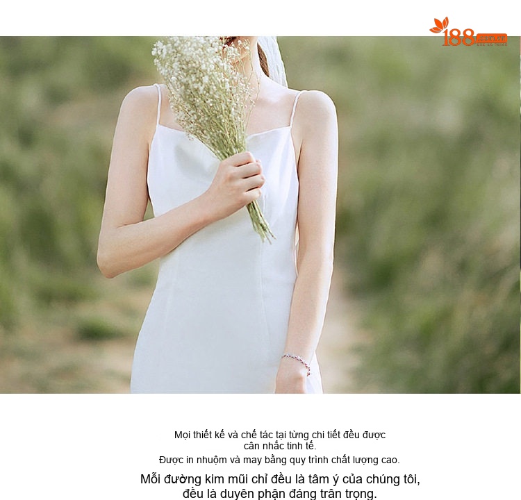 Váy Cưới Cô Dâu Dáng Dài Lụa Satin Hai Dây Phong Cách Pháp Nhẹ Nhàng Màu Trắng chi tiết 4