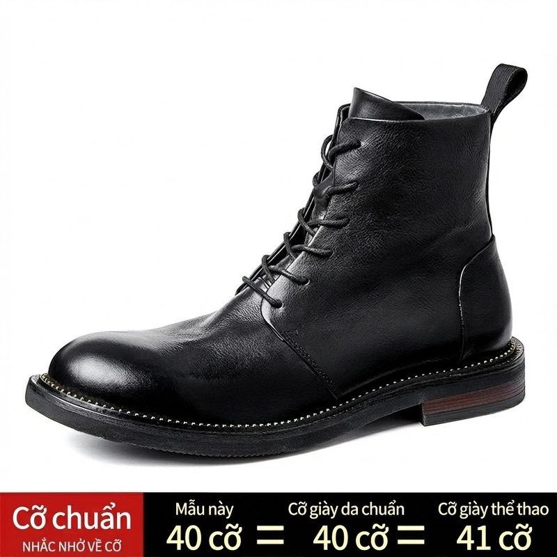 Giày Martin Da Bò Cổ Lửng Lót Lông Chiều Cao Đế Khoảng 3cm Màu Đen, Nâu