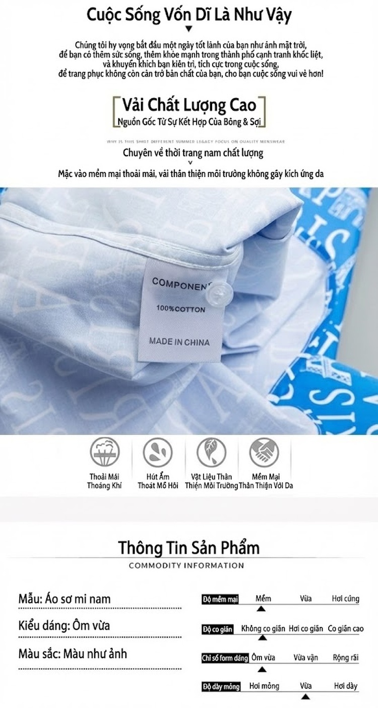 Áo Sơ Mi Dài Tay Nam Cotton In Hình Tháp Eiffel Paris Màu Xanh Lam, Trắng chi tiết 4