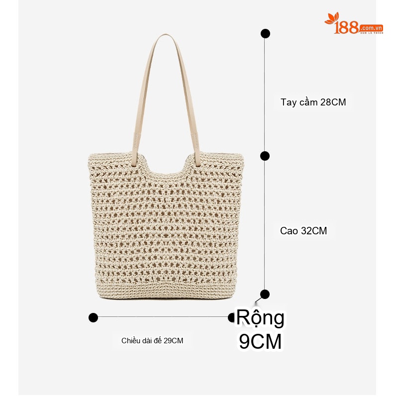 Túi Tote Nữ Đan Móc Thủ Công Lưới Lớn Đựng Đồ Đi Biển chi tiết 9