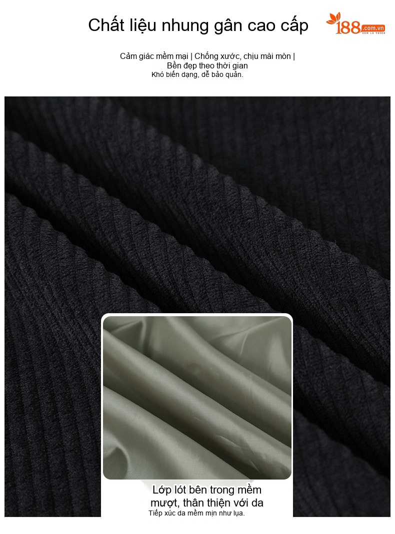 Áo Khoác Nam Cổ Bẻ Vải CORDUROY Dáng Bomber Màu Đen, Kem, Xanh Olive chi tiết 6