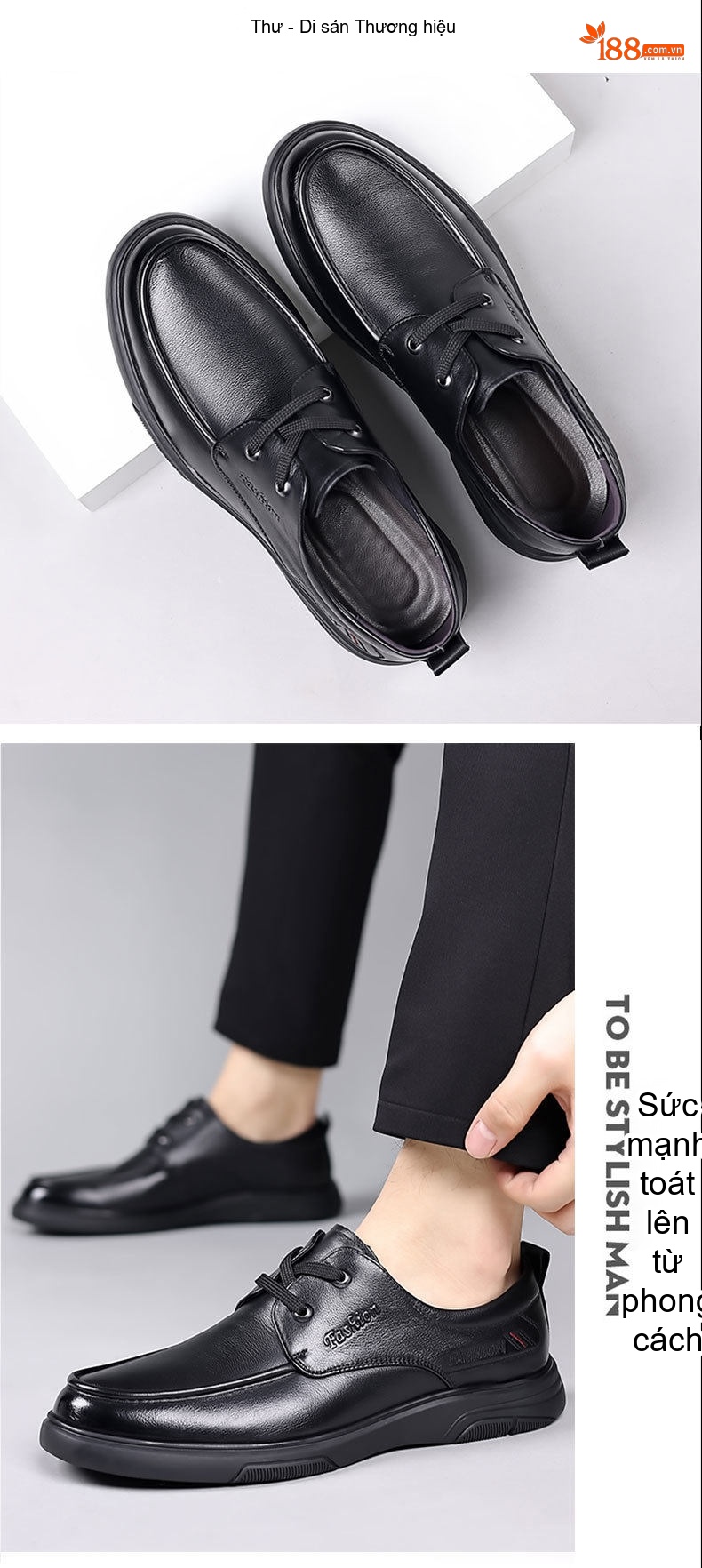 Giày Tây Buộc Dây Nam Da Bò Chiều Cao Đế Khoảng 3cm Màu Đen chi tiết 18