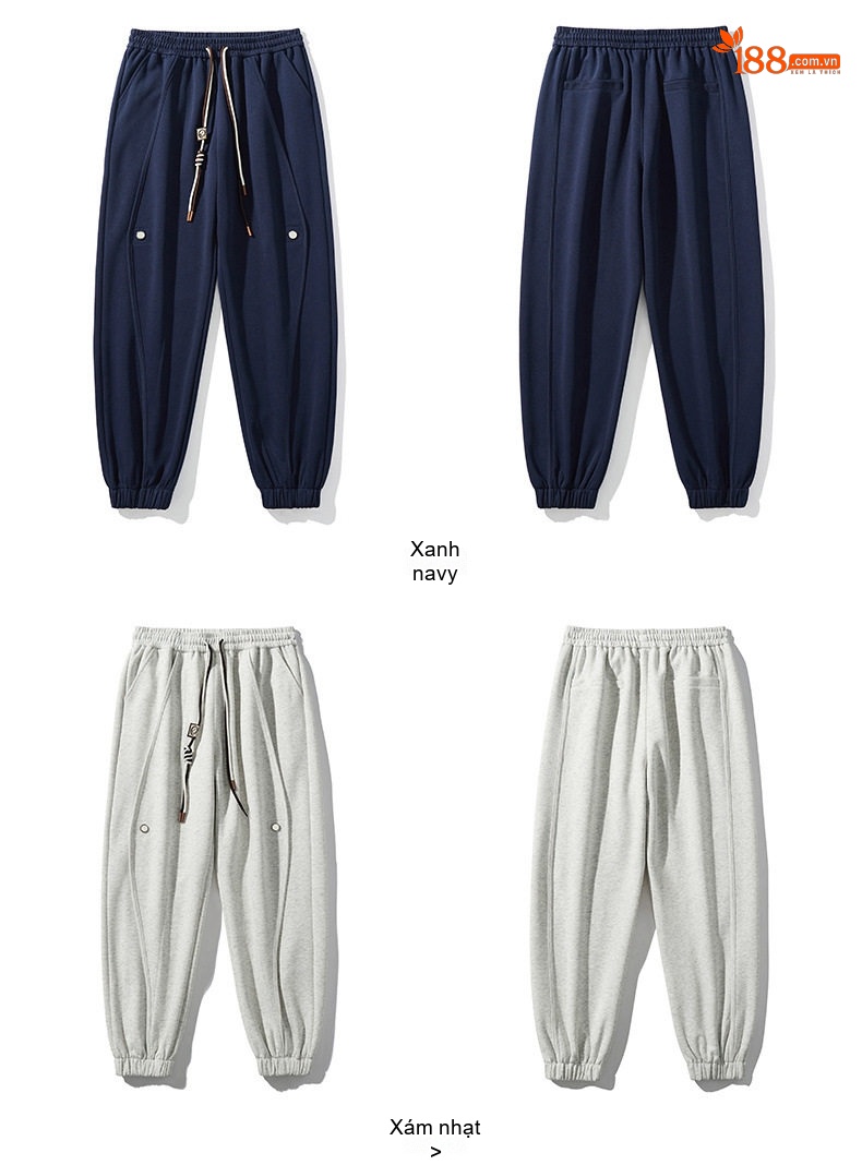 Quần Jogger Nam Dáng Dài Bo Ống Rộng Thoải Mái Màu Xám, Trắng Sọc, Đen, Xanh Navy chi tiết 13
