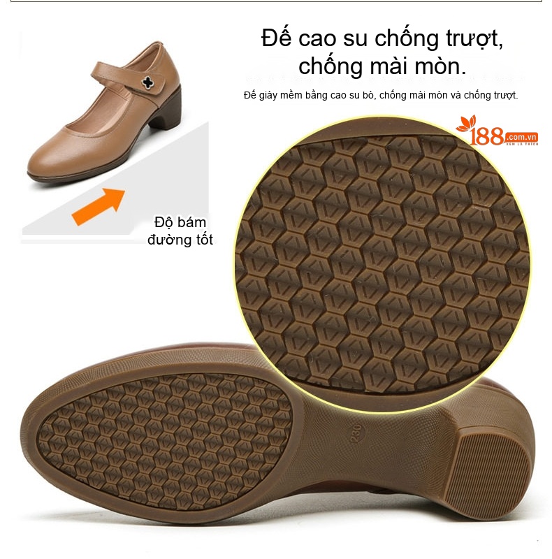 Giày Búp Bê Nữ Da Bò Chiều Cao Đế Khoảng 4cm Màu Đen, Nâu, Đỏ chi tiết 8