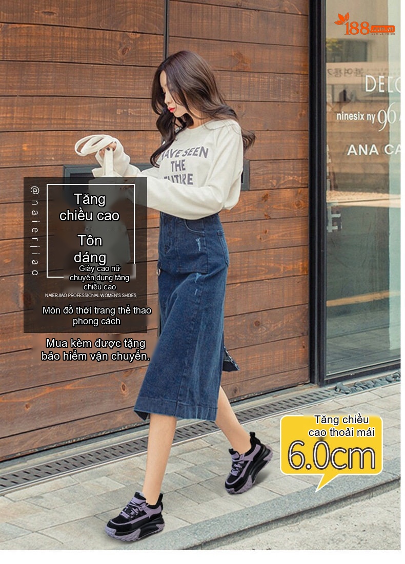Giày Thể Thao Nữ Da Mờ Lót Lông Chiều Cao Đế Khoảng 5cm Màu Đen, Xám, Tím, Xanh Lá chi tiết 1