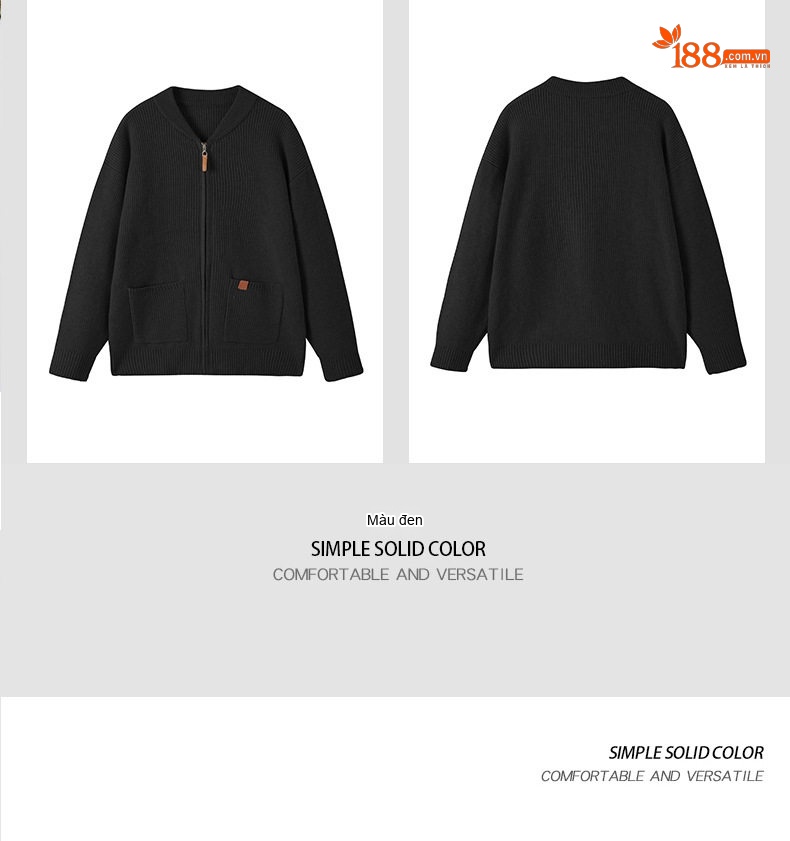 Áo Khoác Cardigan Nam Dệt Kim Cổ Bóng Chày Dày Dặn Màu Be, Đen chi tiết 12