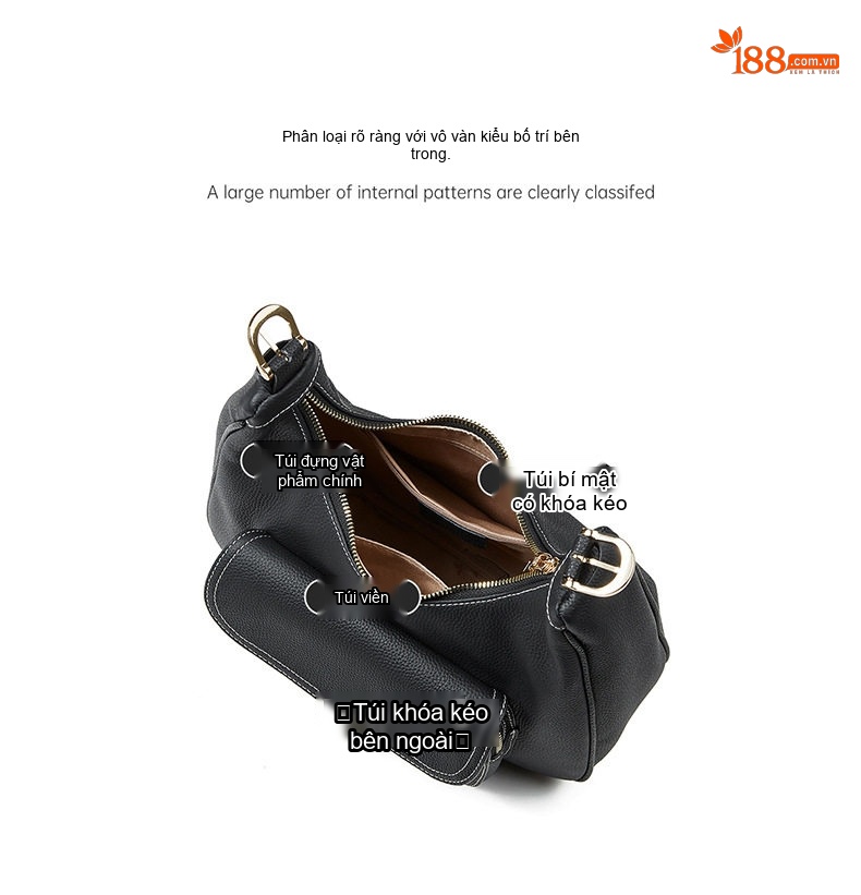 Túi Tote Da Bò Đeo Vai Nữ Sức Chứa Lớn Kiểu Dáng Saddle Màu Be, Đen chi tiết 7