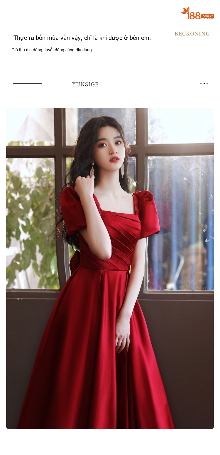 Váy Dạ Hội Nữ Tay Bồng Cổ chữ Vuông Dáng Dài Phù Hợp Đám Hỏi, Ăn Tiệc Màu Đỏ chi tiết 9