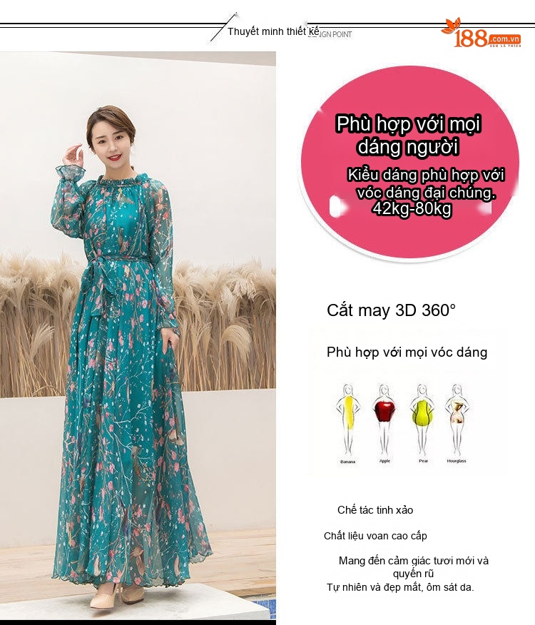 Váy Maxi Dáng Dài Tay Dài Phong Cách Bohemian Họa Tiết Chim Hoa chi tiết 2