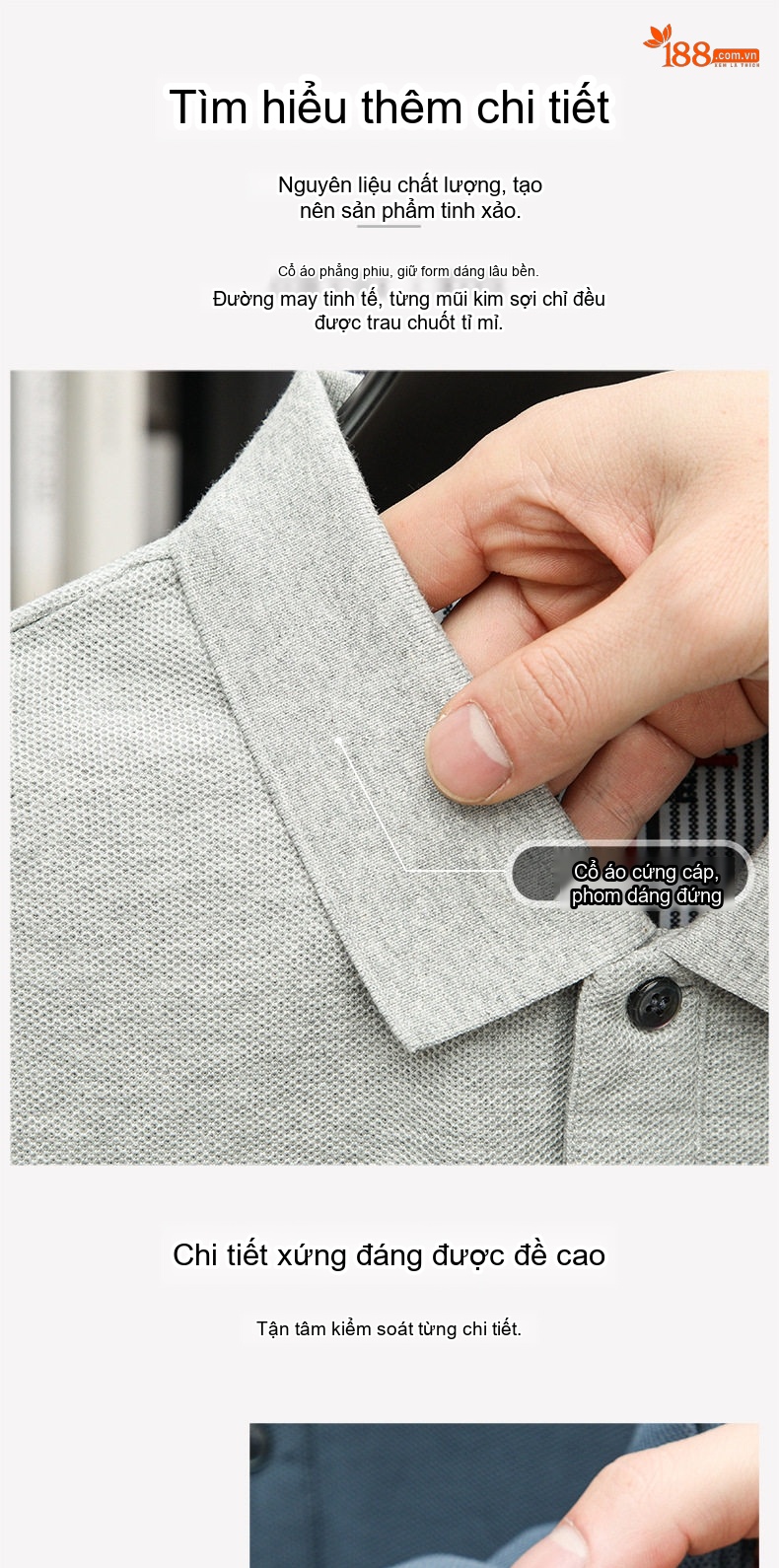 Áo Polo Nam Cổ Bẻ Mỏng Thoáng Khí Phong Cách Casual Màu Xám chi tiết 12