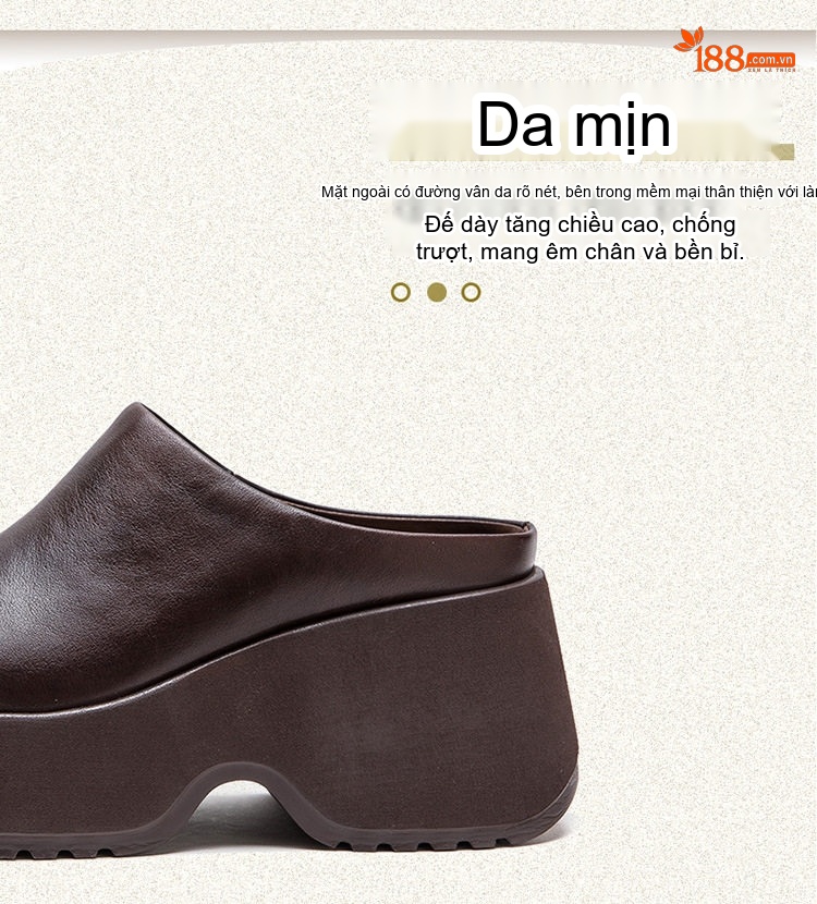 Dép Sục Nữ Da Bóng Đế Dày Chiều Cao Đế Khoảng 6cm Màu Đen, Nâu chi tiết 3