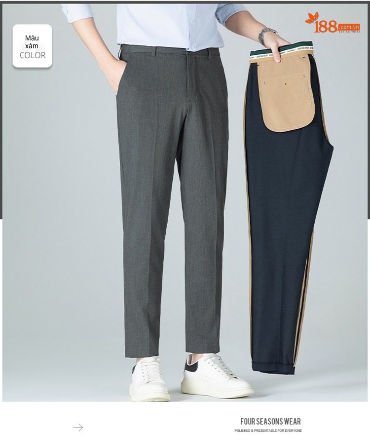 Quần Âu Nam Dáng Slimfit Vải Co Giãn Chống Nhăn Màu Đen, Xám, Xanh Navy chi tiết 17