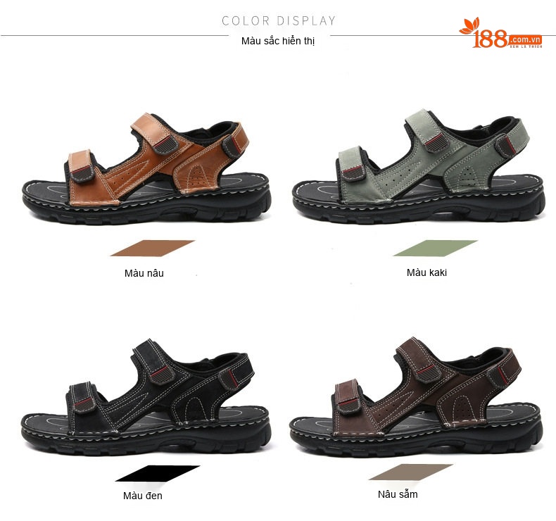 Dép Sandal Nam Xỏ Ngón Da Mờ Quai Dán Chiều Cao Đế Khoảng 3cm Màu Đen, Nâu, Xám, Rêu... chi tiết 12