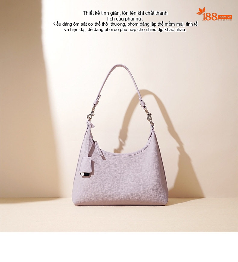 Túi Đeo Vai/Đeo Chéo Nữ Da Thật Thiết Kế Tối Giản Màu Tím Lavender, Xám Taupe, Xanh Navy... chi tiết 1