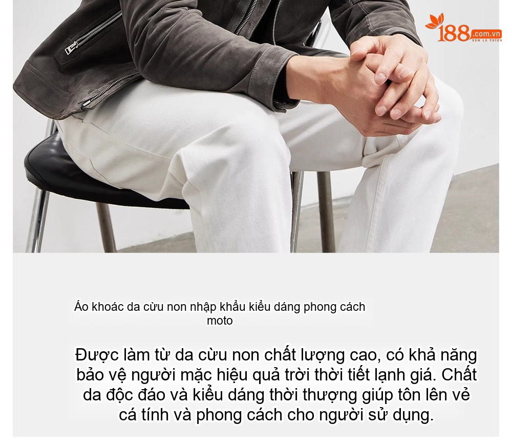 Áo Khoác Da Nam Da Thật Lộn Mặt Cổ Bẻ Phong Cách Biker Màu Xám chi tiết 2