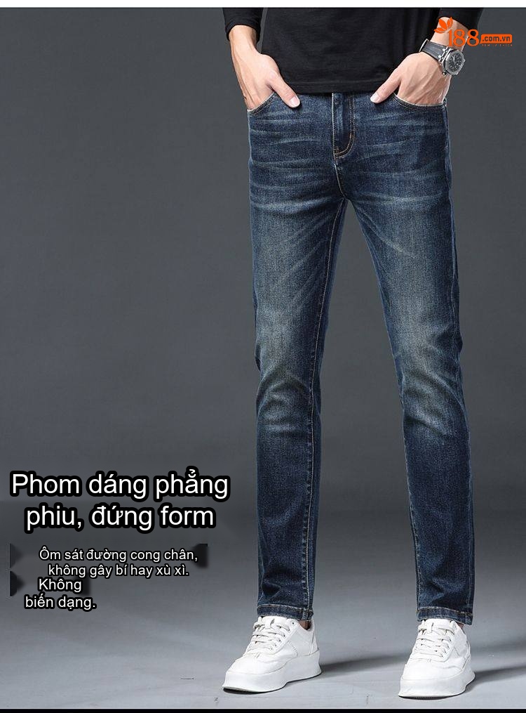Quần Jean Nam Cotton In Họa Tiết Rách Gối Dáng Ôm Vừa Màu Xanh chi tiết 46