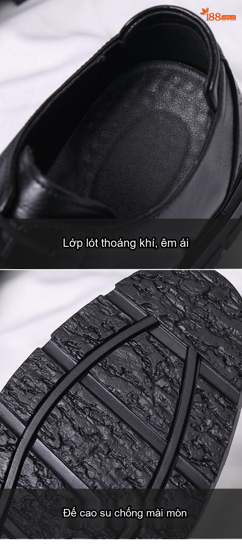 Giày Tây Brogue Tăng Chiều Cao Nam Da Bò Chiều Cao Đế 8cm Màu Đen chi tiết 11