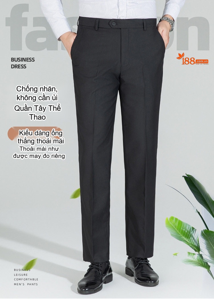 Quần Tây Nam Dáng Slimfit Vải Cotton Chống Nhăn Màu Đen, Xám chi tiết 1