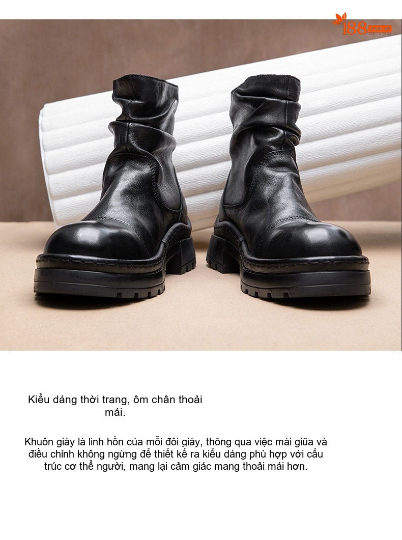 Chelsea Boots Nam Da Bò Cổ Cao Phong Cách Anh Quốc Đế Dày Chiều Cao Đế Khoảng 4cm Màu Đen, Nâu chi tiết 3