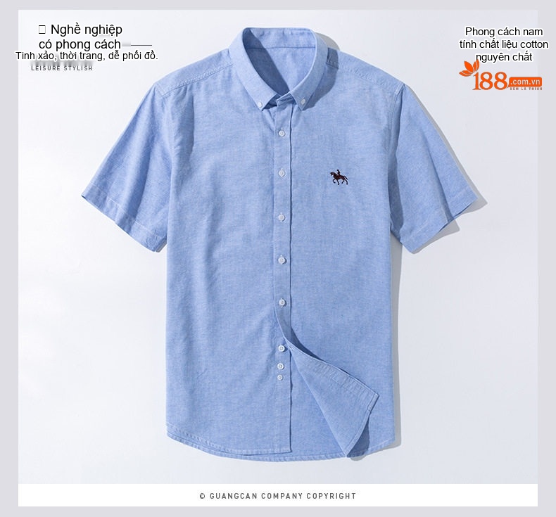 Áo Sơ Mi Ngắn Tay Nam Cotton Oxford Dáng Ôm Vừa Vặn Màu Trắng, Xám, Xanh Dương, Xanh Mint... chi tiết 2