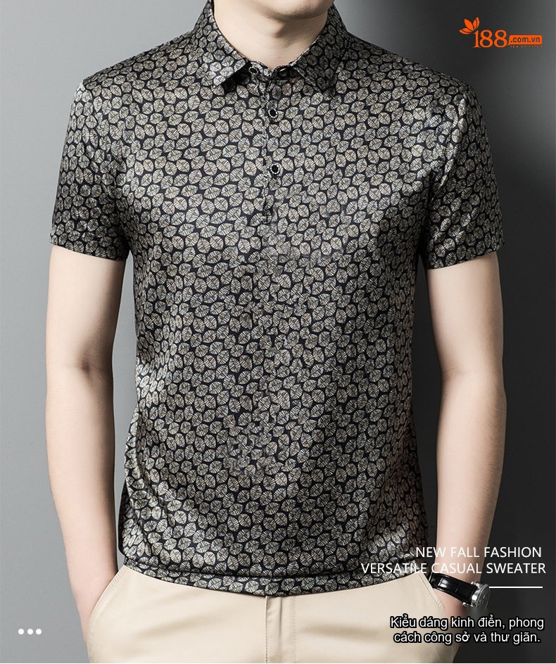 Áo Thun Polo Nam Tay Ngắn Trung Niên Cotton Lụa Mỏng Thời Trang Màu Xám Đen chi tiết 1