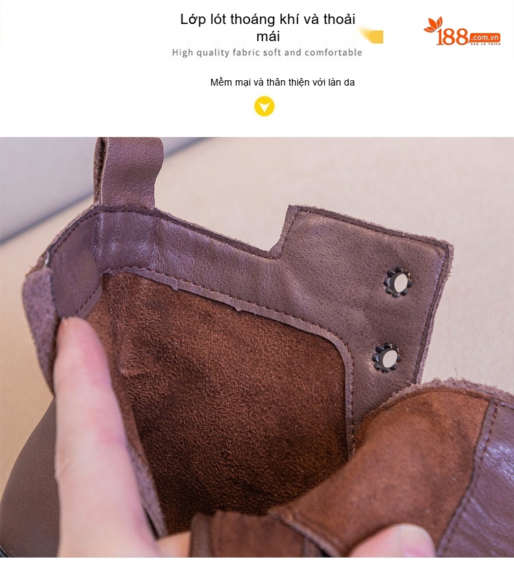 Boot Martin Nữ Da Bò Đế Dày Chiều Cao Đế Khoảng 5cm Màu Đen, Nâu chi tiết 6