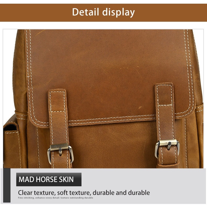 Balo Da Thật Phong Cách Retro Đựng Laptop 14 Inch Màu Nâu chi tiết 13