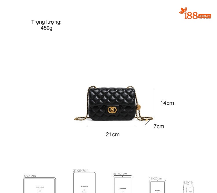 Túi Đeo Vai Nữ Mini Quả Trám Dây Xích Kim Loại Thời Trang Màu Đen chi tiết 3