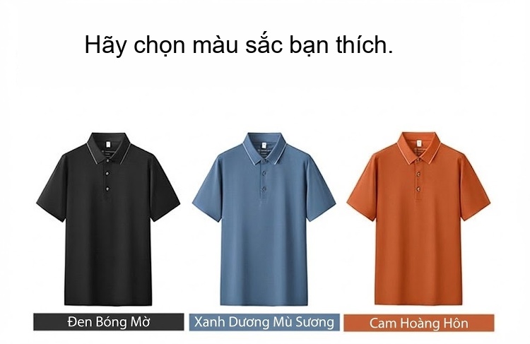 Áo Polo Nam Thương Mại Công Sở Cotton Lụa Tằm Không Nhăn Màu Đen, Xanh, Cam... chi tiết 5