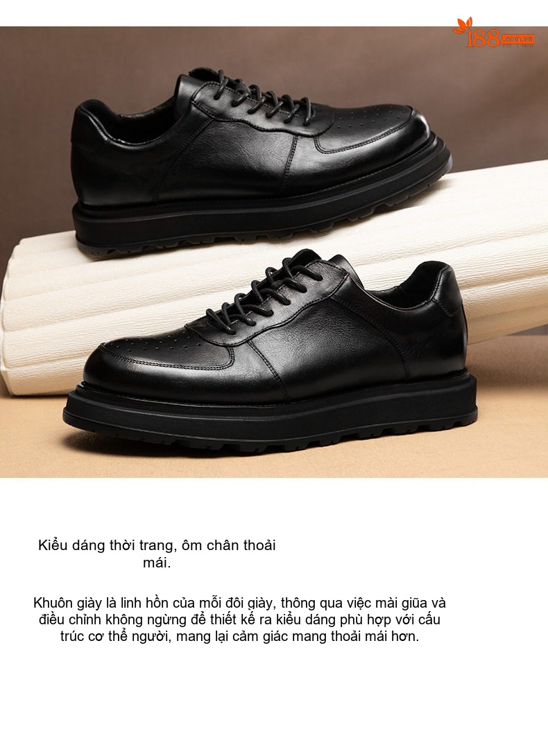 Giày Sneaker Nam Da Thật Buộc Dây Đế Cao 4cm Thoáng Khí chi tiết 3