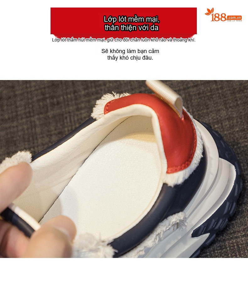Giày Sneaker Nữ Đế Cao Khoảng 5cm Phong Cách Hàn Quốc Màu Trắng, Đen, Xám, Xanh Navy chi tiết 12