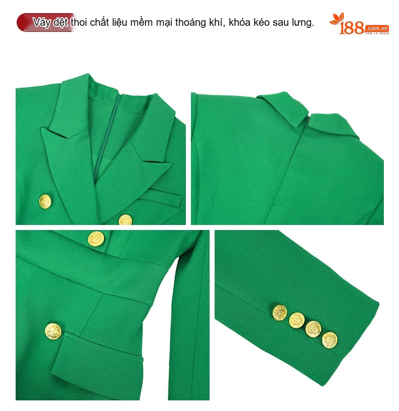 Váy Ôm Body Nữ Thiết Kế Dáng Vest Hai Hàng Khuy Phong Cách Quyến Rũ Màu Xanh Lá chi tiết 4