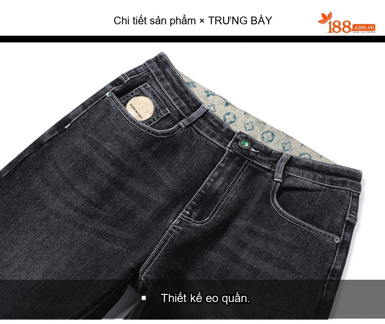 Quần Jean Nam Dáng Ôm Vừa Vặn Co Giãn Thoải Mái Màu Xanh Đậm, Xám Đen chi tiết 17