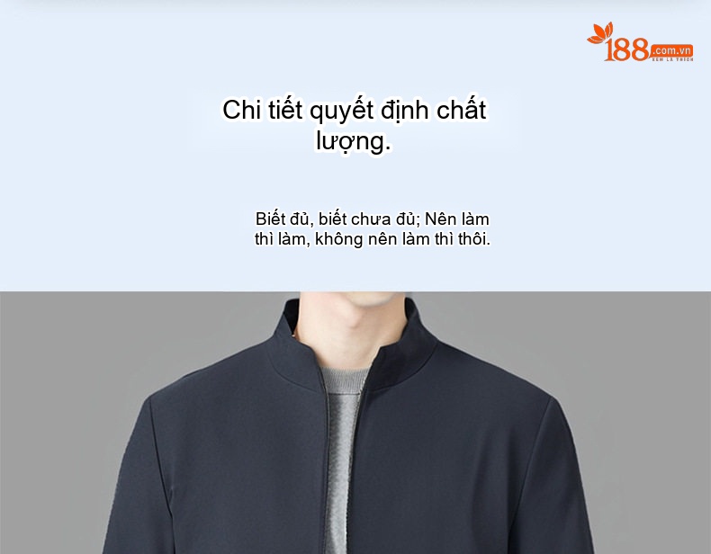 Áo Khoác Nam Cổ Trụ Mỏng Nhẹ Kiểu Dáng Ngắn Màu Xanh Navy chi tiết 2