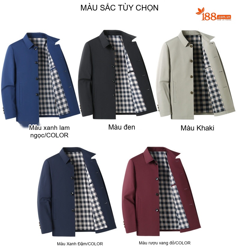 Áo Khoác Nam Cổ Bẻ Phong Cách Lịch Lãm Màu Xanh Navy, Đỏ Rượu, Kem, Đen chi tiết 9