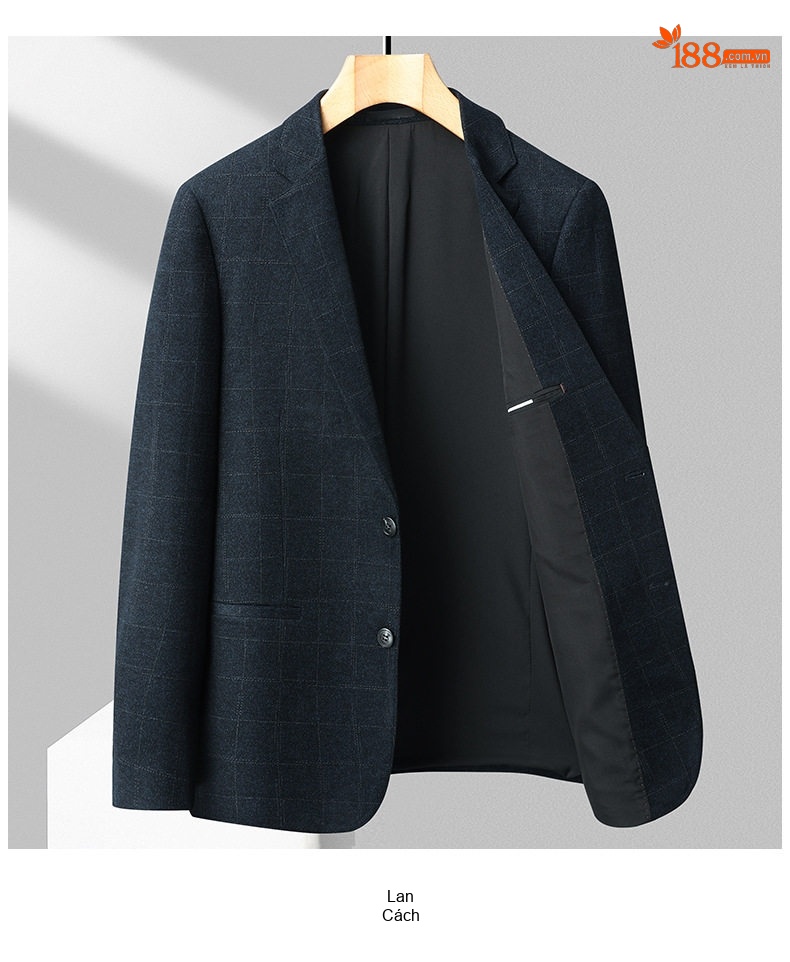 Áo Vest/Blazer Nam Kẻ Caro Co Giãn Vải Nylon Phong Cách Hàn Quốc Màu Xám, Xanh Đen chi tiết 16