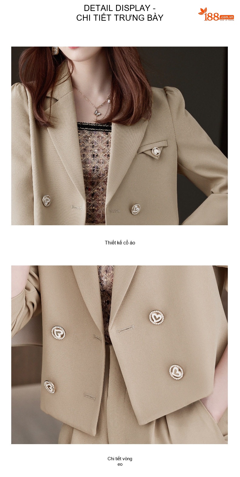 Bộ Vest Nữ Áo Blazer Quần Dài Phong Cách Hàn Quốc Màu Be, Đen, Xanh Dương chi tiết 14