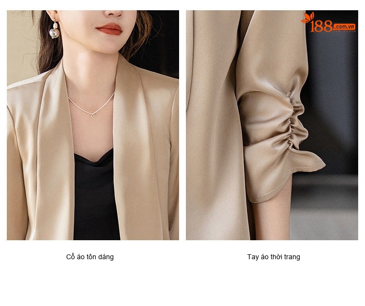 Áo Blazer Nữ Phong Cách Hàn Quốc Chất Liệu Cao Cấp Màu Champagne, Đen, Trắng chi tiết 5