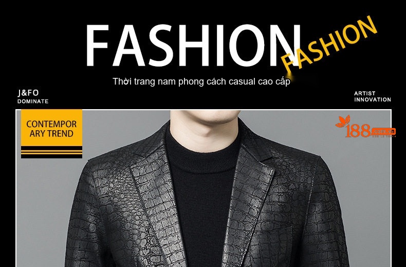 Áo Khoác Blazer Nam Da Cừu Thật Vân Cá Sấu Lịch Lãm Màu Đen chi tiết 1