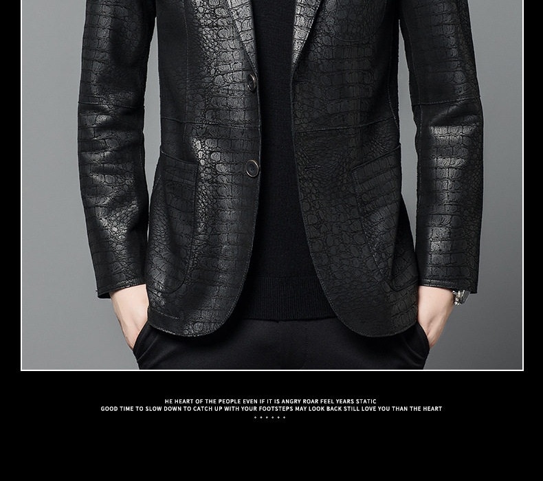 Áo Khoác Blazer Nam Da Cừu Thật Vân Cá Sấu Lịch Lãm Màu Đen chi tiết 2