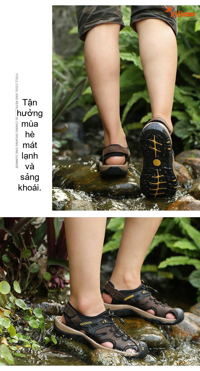 Sandal Nam Da Thật Quai Hậu Chống Va Đập Chiều Cao Đế Khoảng 3cm Màu Đen, Nâu chi tiết 21