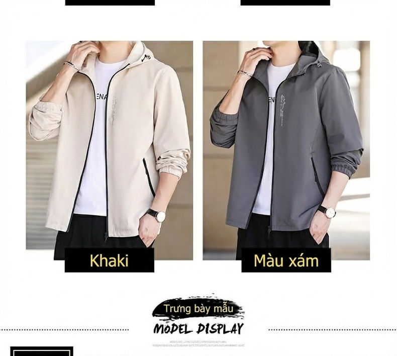 Áo Khoác Nam Dáng Ôm Có Mũ Trùm Đầu Màu Xám, Xanh Dương, Xanh Lá, Đen chi tiết 8