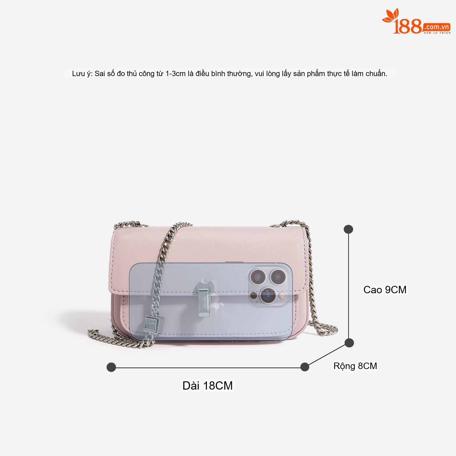 Túi Đeo Chéo Nữ Da Bò Mini Dây Xích Phong Cách Casual Màu Hồng, Xanh