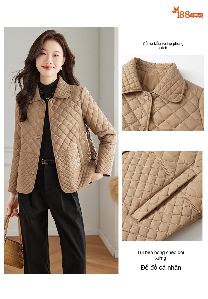 Áo Khoác Cotton Chần Bông Dáng Ôm Phong Cách Hàn Quốc Màu Be, Đen chi tiết 5