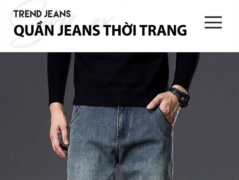 Quần Jean Nam Ống Suông Cotton Co Giãn Màu Xanh Vintage chi tiết 1